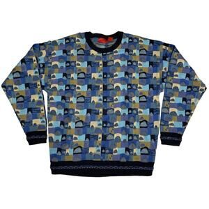 VTG J.Simon 3D Textured Sweater Men’s M Blue Multi Long Sleeve Crew Neck 80s
